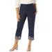 Plus Size Women's Stretch Poplin Classic Cropped Straight Leg Pant by Jessica London in Navy Embroidery (Size 16)