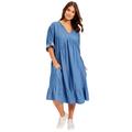 Plus Size Women's Ruffled Denim Talluhla Dress by June+Vie in Medium Wash (Size 30/32)