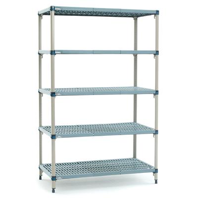 Metro 5Q357G3 48" NSF 5-Tier Polymer Shelf Kit - MetroMax Q, 18"W, 74"H, Polymer Shelves, Epoxy Coated Steel Frame, Blue