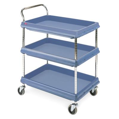 Metro BC2030-3DMB 3 Level Plastic Utility Cart w/ 400 lb Capacity, Raised Ledges, 3 Deep Ledge Shelves, Slate Blue