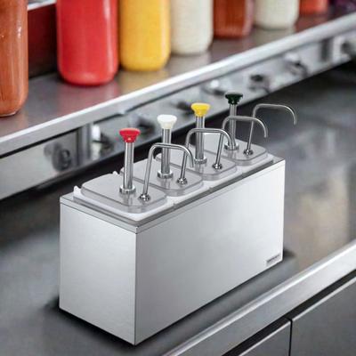 Server 83700 Pump Style Condiment Dispenser w/ (4) Jars & Pumps, (1 1/4) oz Stroke, Stainless, Insulated, 4 Pumps/Jars, Silver