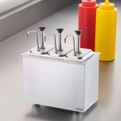 Server 83860 Drop-In Condiment Dispenser w/ (3) Jars & Pumps, (1) oz Stroke, Stainless, 3 Jars & Pumps, Silver