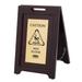 Rubbermaid 1867507 Executive Multi-Lingual Caution Sign - 2 Sided Wood/Gold, Brown & Brass, 22" x 15-1/8" x 20"