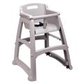 Rubbermaid FG780508PLAT 29 3/4" Stackable Plastic High Chair w/ Waist Strap & Casters, Platinum, Gray