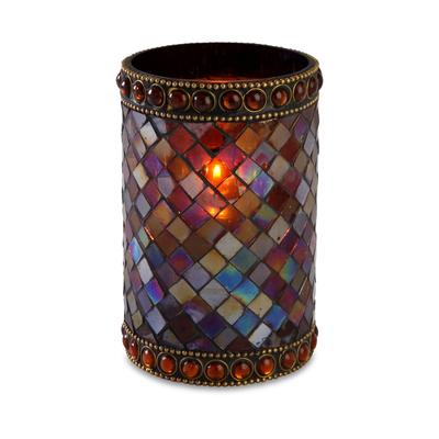 Sterno 80108 Dolce Candle Lamp - 3 9/32"D x 4 3/4"H, Glass, Mosaic Amber, Brown
