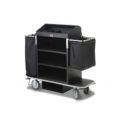 Forbes Industries 2120 Housekeeping Cart w/ 3 Shelves - 30"W x 19"D x 36"H, Steel, Black, Under Deck Shelf & Organizer