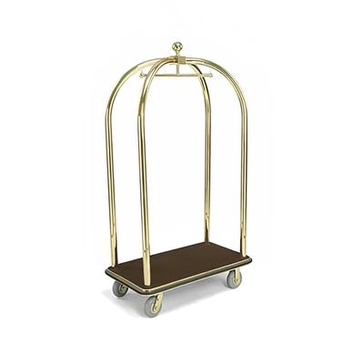 Forbes Industries 2422 Birdcage Luggage Cart w/ Carpeted Deck - 43"L x 24"W x 78"H, Solid Brass, Gray