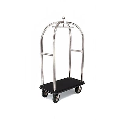 Forbes Industries 2521-DT Birdcage Luggage Cart w/ 2 Push Bars & Carpeted Deck - 43"L x 24"W x 78"H, Textured Steel, Chrome
