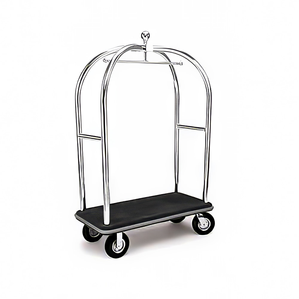 Forbes Industries 2537-PDT Birdcage Luggage Cart w/ Carpeted Deck - 48"L x 24"W x 72"H, Polished Diamond Textured Steel, Chrome