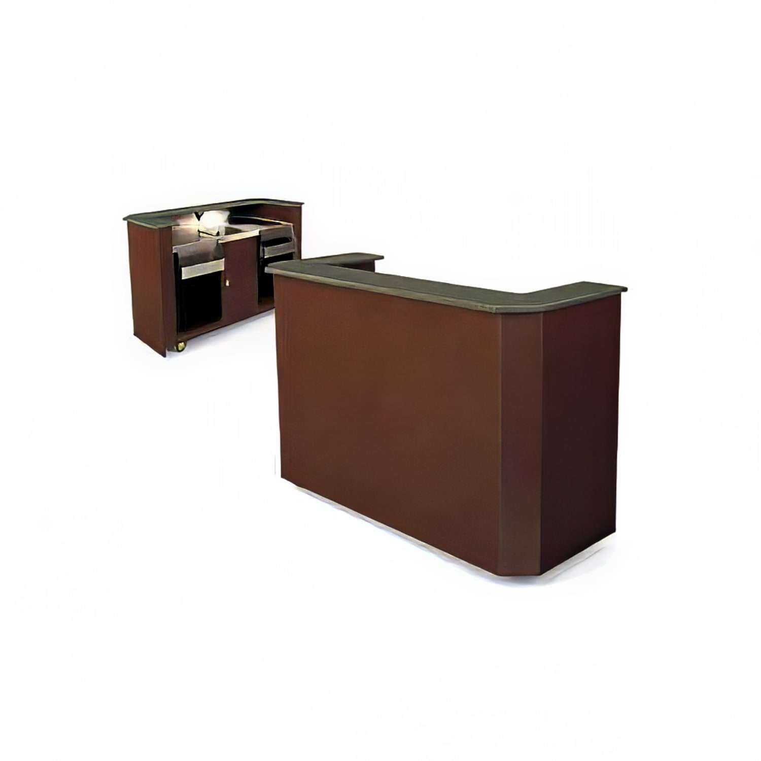 Forbes Industries 4878-8 Mobile Bar w/ 2 Sinks, 2 Speed Rails, & 2 Glass Racks - 96"L x 28"W x 46"H, Laminate, Brown