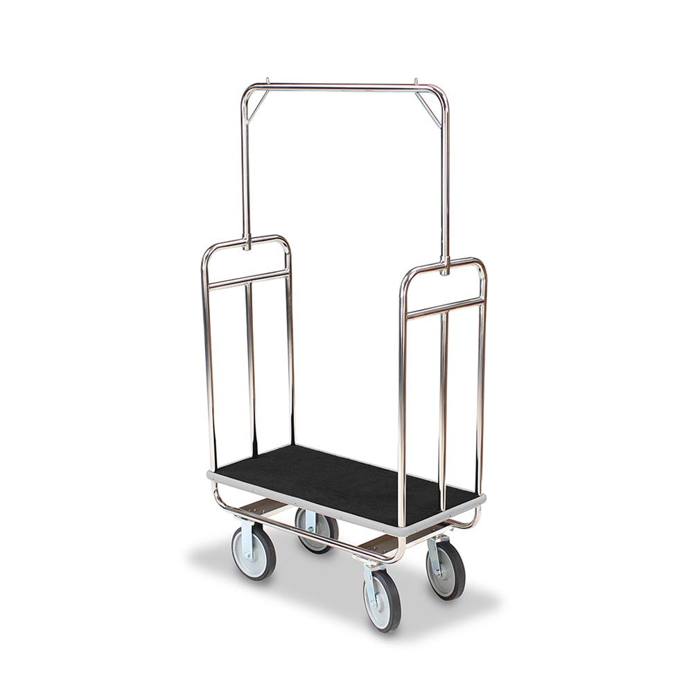 Forbes Industries H1210-8C Economy Luggage Cart w/ Carpeted Deck - 37"L x 18 1/2"W x 65 1/2"H, Chrome Plated