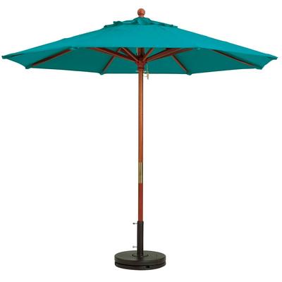 Grosfillex 98943131 7 ft Round Top Market Umbrella - Turquoise Fabric, Wooden Pole, Blue