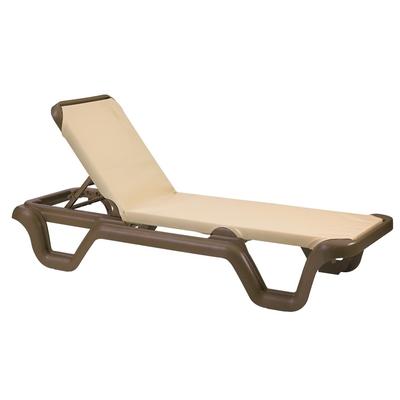 Grosfillex US414137 Marina Outdoor Chaise w/ Adjustable Back - Khaki Fabric w/ Bronze Resin Frame, Khaki/Bronze Mist, UV Resistant