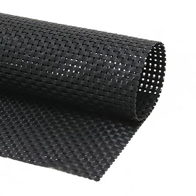 Front of the House XPM085BKV83 Rectangular Metroweave Woven Vinyl Placemat - 16" x 12", Black, Basketweave