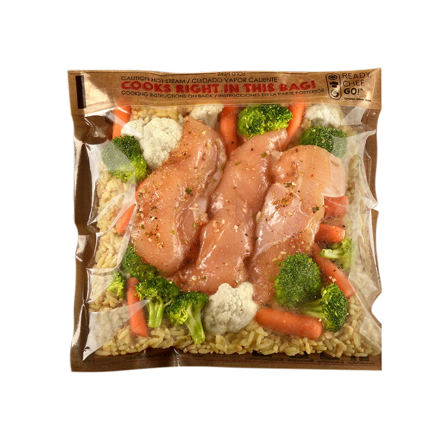 LK Packaging OSS1108P Ready. Chef. Go! Ready. Chef. Go! Self Seal Cooking Bags - 10 4/5" x 8", Plastic, Brown/Printed, Case of 250