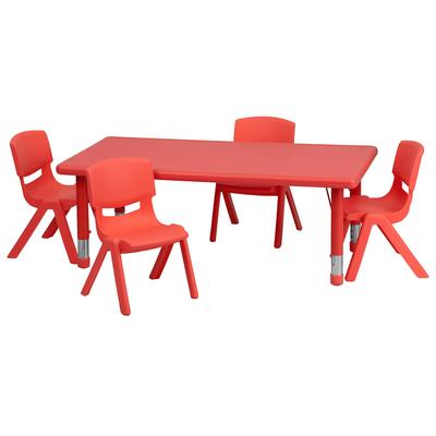 Flash Furniture YU-YCX-0013-2-RECT-TBL-RED-R-GG Rectangular Preschool Activity Table & 4 Chair Set - 48"L x 24"W, Plastic Top, Red