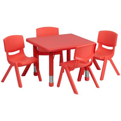 Flash Furniture YU-YCX-0023-2-SQR-TBL-RED-E-GG 24" Square Preschool Activity Table & 4 Chair Set - Plastic Top, Red