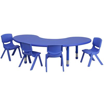 Flash Furniture YU-YCX-0043-2-MOON-TBL-BLUE-E-GG Half Moon Preschool Activity Table & 4 Chair Set - 35"L x 65"W, Plastic Top, Blue