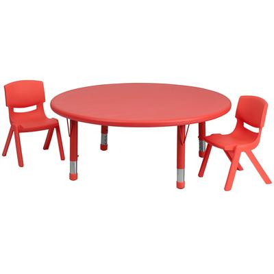 Flash Furniture YU-YCX-0053-2-ROUND-TBL-RED-R-GG 45" Round Preschool Activity Table & 2 Chair Set - Plastic Top, Red