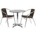 Flash Furniture TLH-ALUM-28RD-020CHR2-GG 27 1/2" Round Patio Table & (2) Brown Rattan Arm Chair Set - Stainless Top, Aluminum Base, Stainless Steel