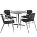 Flash Furniture TLH-ALUM-32RD-020BKCHR4-GG 31 1/2" Round Patio Table & (4) Black Rattan Arm Chair Set - Stainless Top, Aluminum Base