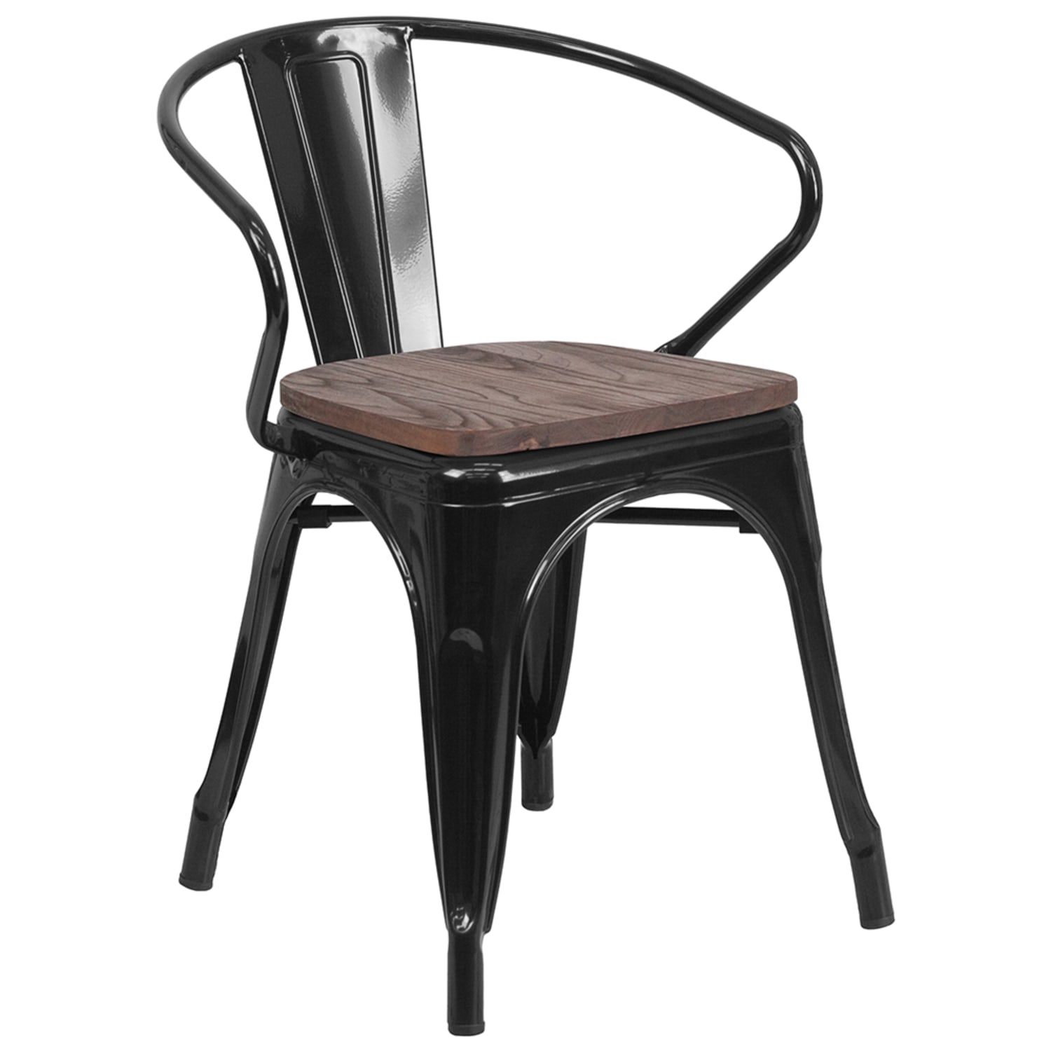 Flash Furniture CH-31270-BK-WD-GG Stacking Armchair w/ Vertical Slat Back & Wood Seat - Steel, Black
