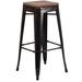 Flash Furniture CH-31320-30-BQ-WD-GG Backless Commercial Bar Stool w/ Wood Seat, Black Antique Gold