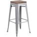 Flash Furniture CH-31320-30-SIL-WD-GG Backless Commercial Bar Stool w/ Wood Seat, Silver