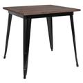 Flash Furniture CH-51040-29M1-BK-GG 31 1/2" Square Dining Height Table w/ Walnut Elm Wood Top - Steel Frame, Black