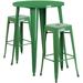Flash Furniture CH-51090BH-2-30SQST-GN-GG 30" Square Bar Height Table w/ (2) Bar Stool Set - Green Steel Top, Steel Base