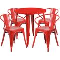 Flash Furniture CH-51090TH-4-18ARM-RED-GG 30" Round Table & (4) Arm Chair Set - Metal, Red