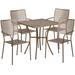 Flash Furniture CO-28SQ-02CHR4-GD-GG 28" Square Patio Table & (4) Square Back Arm Chair Set - Steel, Gold