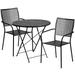 Flash Furniture CO-30RDF-02CHR2-BK-GG 30" Round Folding Patio Table & (2) Square Back Arm Chair Set - Steel, Black