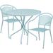 Flash Furniture CO-35RD-03CHR2-SKY-GG 35 1/4" Round Patio Table & (2) Round Back Arm Chair Set - Steel, Sky Blue