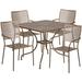 Flash Furniture CO-35SQ-02CHR4-GD-GG 35 1/4" Square Patio Table & (4) Square Back Arm Chair Set - Steel, Gold