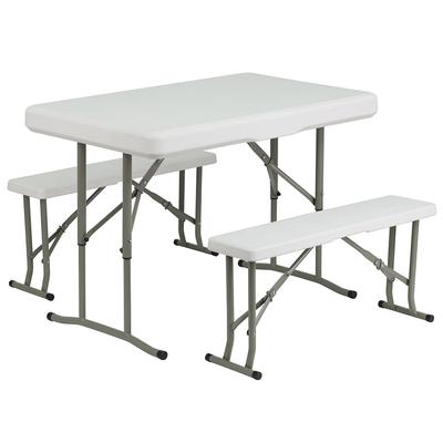 Flash Furniture DAD-YCZ-103-GG Folding Table & 2 Benches Set - White Plastic Top, 41"W x 25 1/2"D x 28 1/2"H