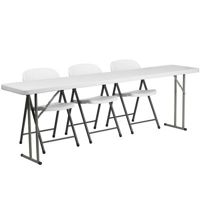Flash Furniture RB-1896-2-GG Rectangular Folding Training Table & 3 Chair Set - 96"W x 18"D x 29"H, White