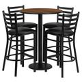 Flash Furniture RSRB1024-GG 30" Round Bar Height Table w/ (4) Bar Stool Set - Walnut Laminate Top, Steel Base, Black