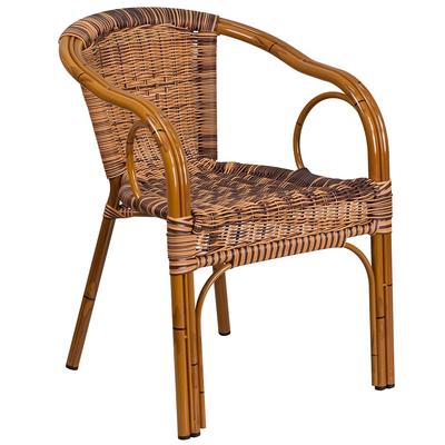 Flash Furniture SDA-AD632009D-1-GG Cadiz Indoor/Outdoor Stackable Armchair - Brown Wicker w/ Red Bamboo Aluminum Frame, Burning Brown