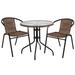 Flash Furniture TLH-087RD-037BN2-GG 28" Round Patio Table & (2) Brown Rattan Arm Chair Set - Glass Top, Black Metal Base