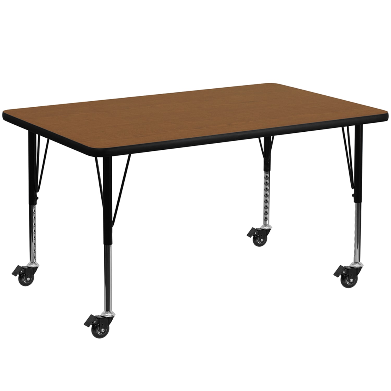 Flash Furniture XU-A3048-REC-OAK-H-P-CAS-GG Rectangular Mobile Activity Table - 48"L x 30"W, Laminate Top, Oak, Brown