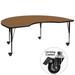 Flash Furniture XU-A4896-KIDNY-OAK-T-P-CAS-GG Kidney Shaped Mobile Activity Table - 96"L x 48"W, Laminate Top, Oak, Brown