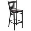 Flash Furniture XU-DG-6R6B-VRT-BAR-MAHW-GG Hercules Commercial Bar Stool w/ Metal Vertical Slat Back & Mahogany Wood Seat, Black