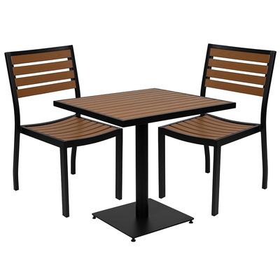 Flash Furniture XU-DG-10456033-GG Outdoor Patio Table and (2) Chairs Set - Brown Resin Wood w/ Black Metal Frame