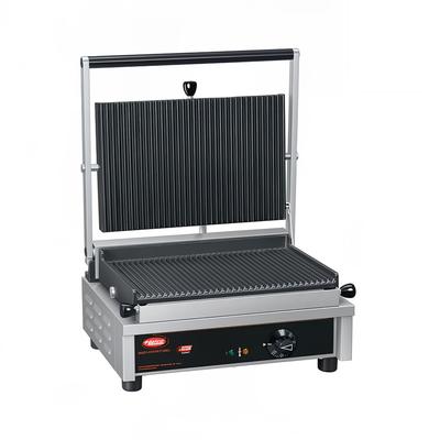 Hatco MCG14S-208-QS Single Commercial Panini Press w/ Cast Iron Smooth Plates, 208v/1ph, Smooth Top & Bottom, 208 V, Stainless Steel