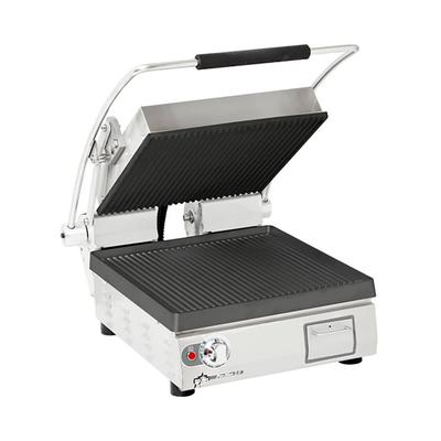 Star PGT14I 208/240 Single Commercial Panini Press w/ Cast Iron Grooved Plates, 240v/1ph, Grooved Cast Iron Plates, Stainless Steel Body