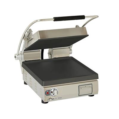 Star PST14IGT 208/240/1 Single Commercial Panini Press w/ Cast Iron Grooved & Smooth Plates, 240v/1ph, Grooved Top/Smooth Bottom Plates, 14.5" x 14.2" Cooking Surface, Stainless Steel