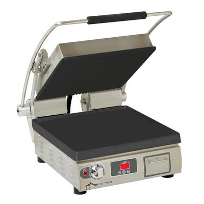 Star PST14IGT Single Commercial Panini Press w/ Cast Iron Grooved & Smooth Plates, 240v/1ph, Grooved Top/Smooth Bottom Plates, 14.5" x 14.2" Cooking Surface, Stainless Steel