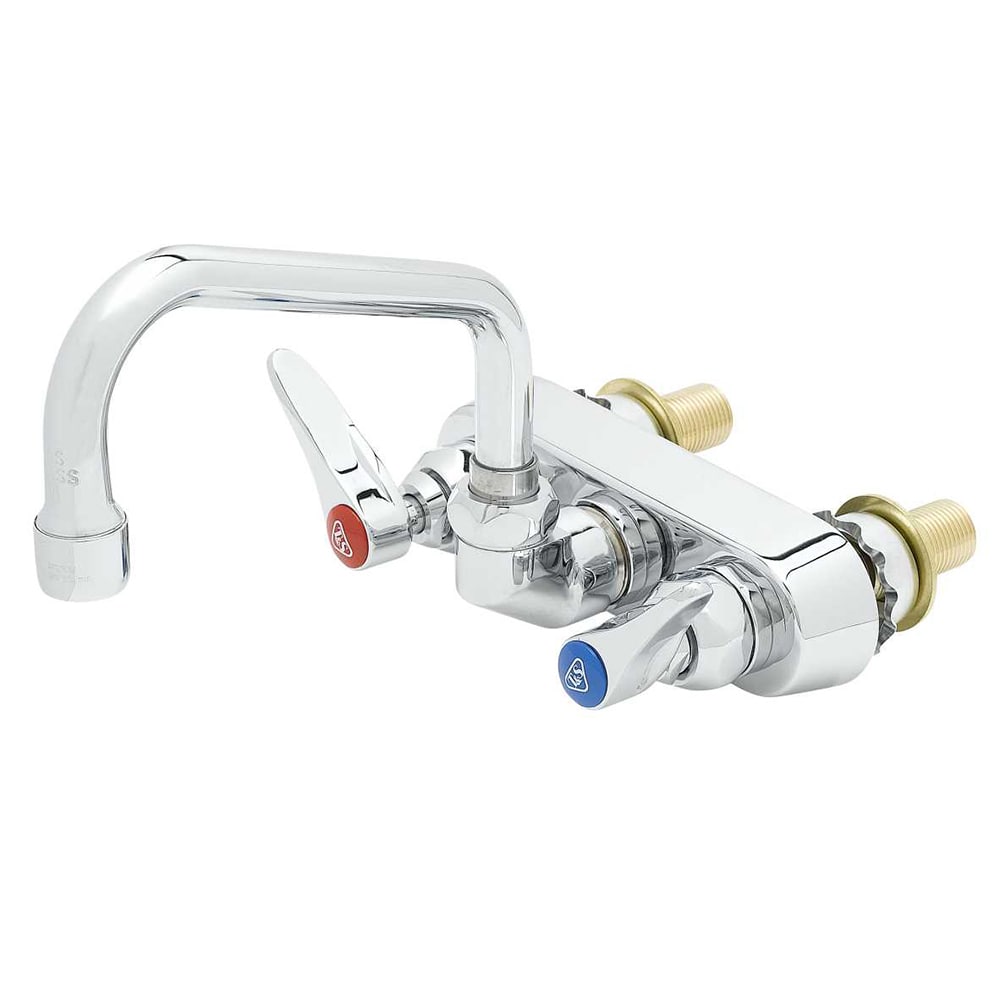 T&S B-1115-XS Splash Mount Faucet - 6" Swing Spout, 4" Centers, For Thicker Surfaces, Chrome