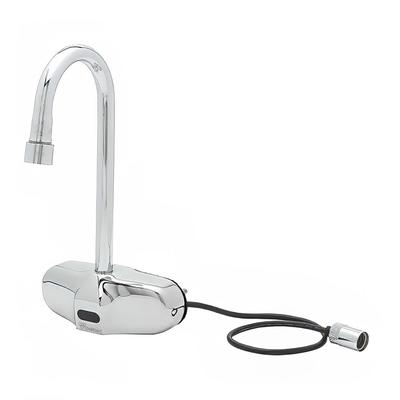 T&S EC-3105-LMV Wall Mount Electronic Faucet - 4" Centers, Gooseneck Spout, Chrome Plated Brass, Stainless Steel